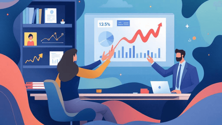 A professional blog header illustration for an article about Data Analytics. Context: The manager walks into the Monday le...