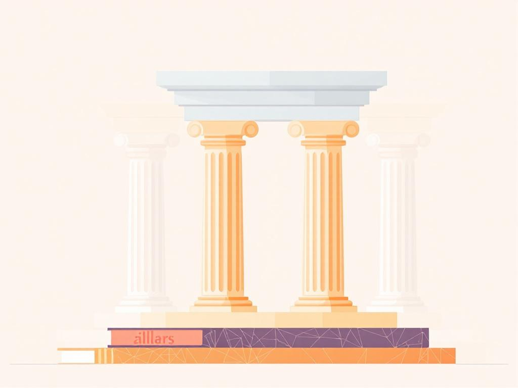 A professional abstract illustration representing the concept of The Four Pillars of a Functional Analytics Framework in D...